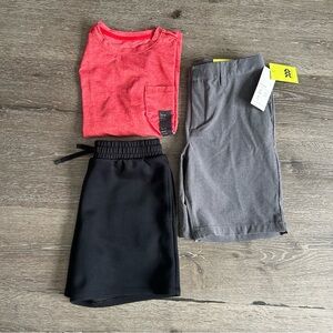 NWT Boys 10/12 3 Piece Lot All in Motion Golf Shorts Black Shorts Tee Shirt